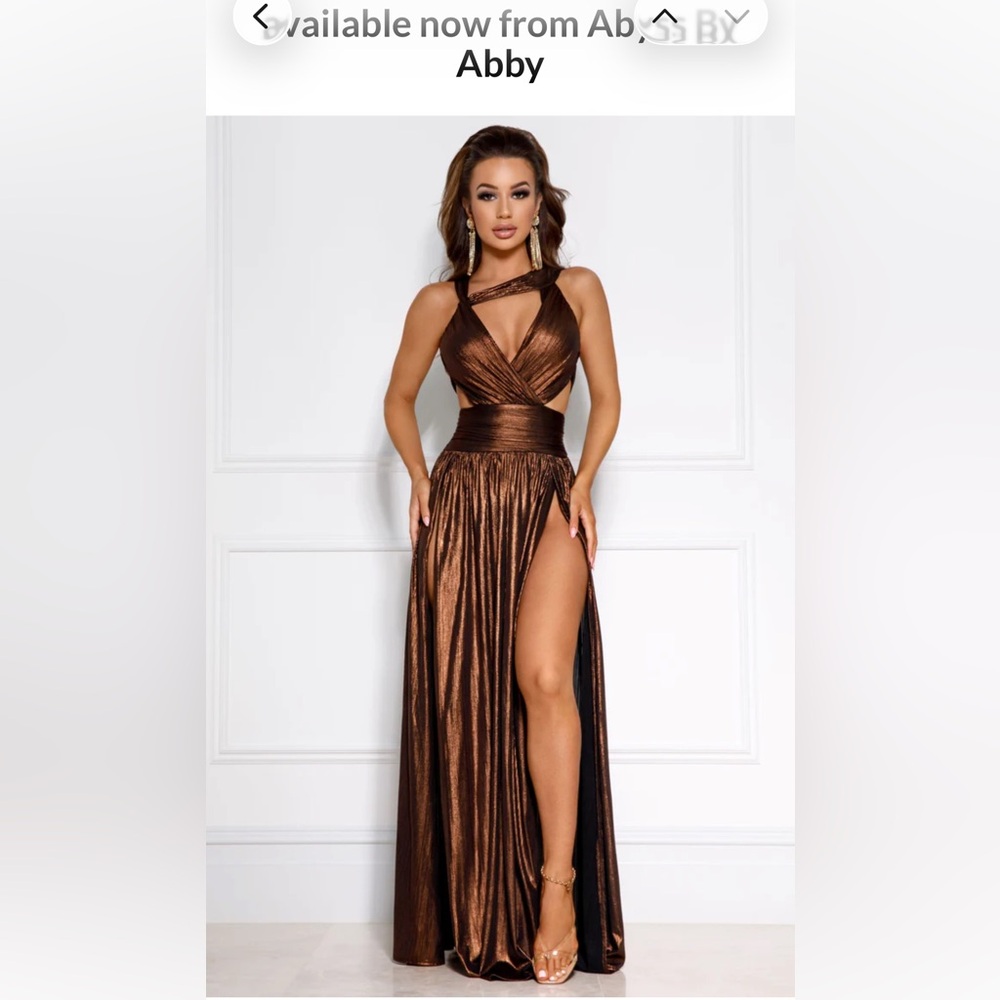 Abyss By Abby Metallic Brown Maxi Dress